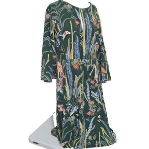 Ann Taylor size 12 Dress flower dog bunny graphic print keyhole zip bell sleeve